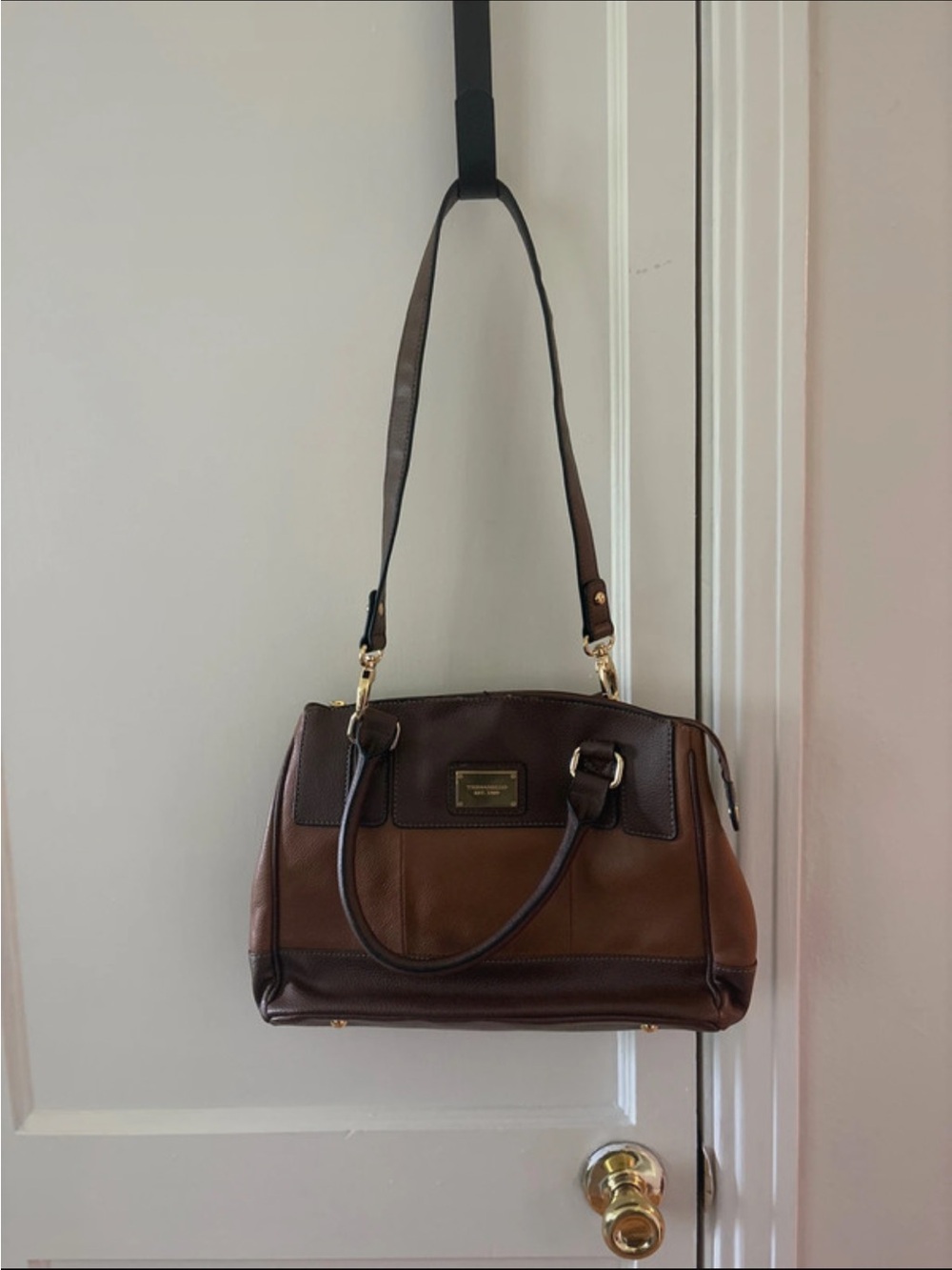 Brown Two-Tone Leather Satchel Bag